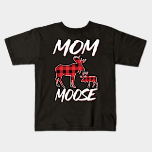 Red Plaid Mom Moose Matching Family Pajama Christmas Gift Kids T-Shirt